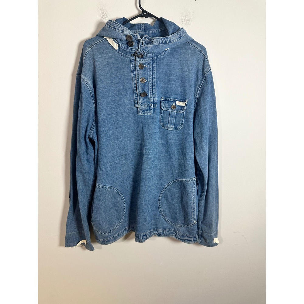 Polo Ralph Lauren Men XL Vintage Denim Anorak Pullover Hoodie Button Henley